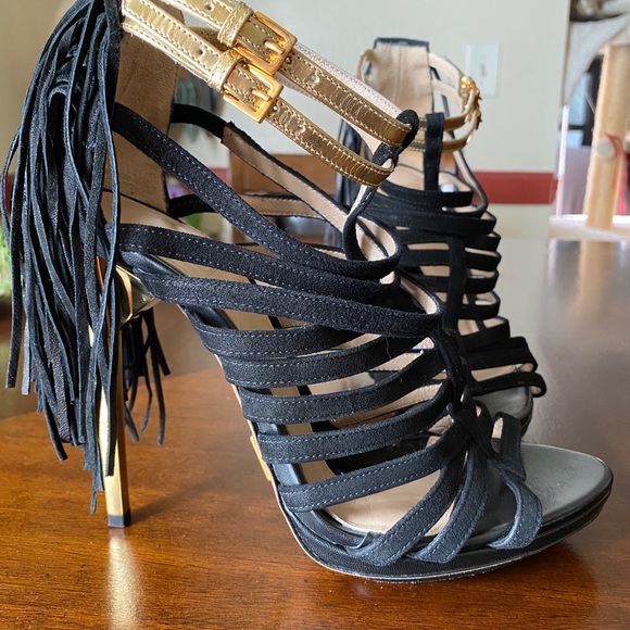 Herve Leger Fabia Black & Gold Sandals - Picture 6 of 14